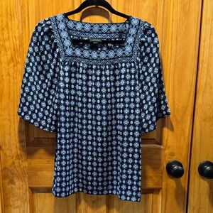 J. Jill Navy and White Patterned Blouse